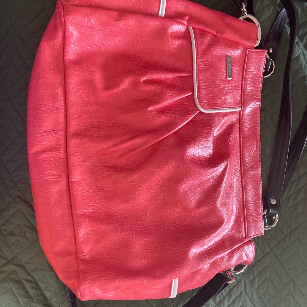 LOT OF MICHE Big Coral Shoulder Bag with Black Straps
